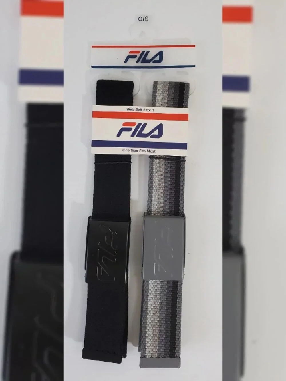 FILA FABRIC BUCKLE BELT MEN'S ONESIZE FITS MOST (WEB BELT 2 FOR 1) BLACK/GREY